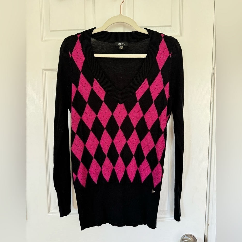 Guess Women’s V-Neck Raspberry Wine Shimmer Pullover Sweater size XL